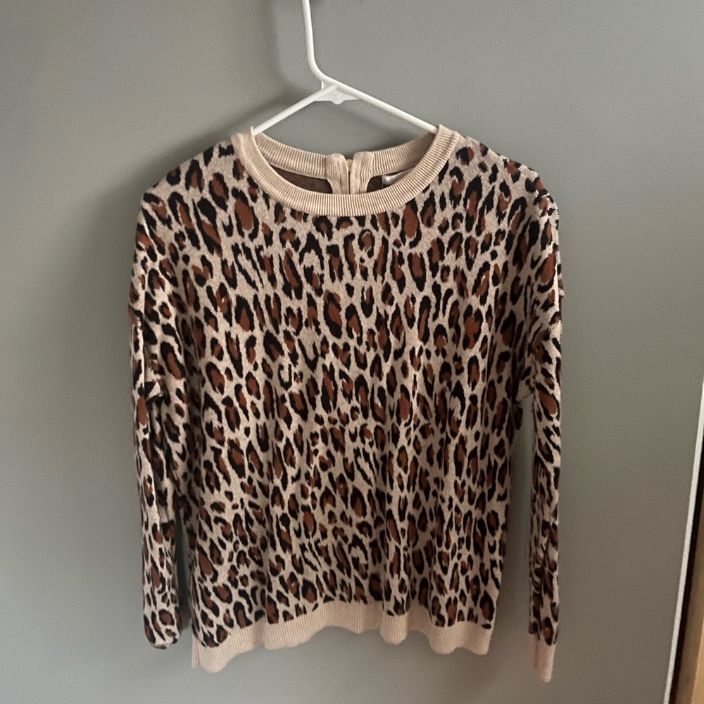 H&M Brown and Black Crew Neck Sweater with Leopard Print